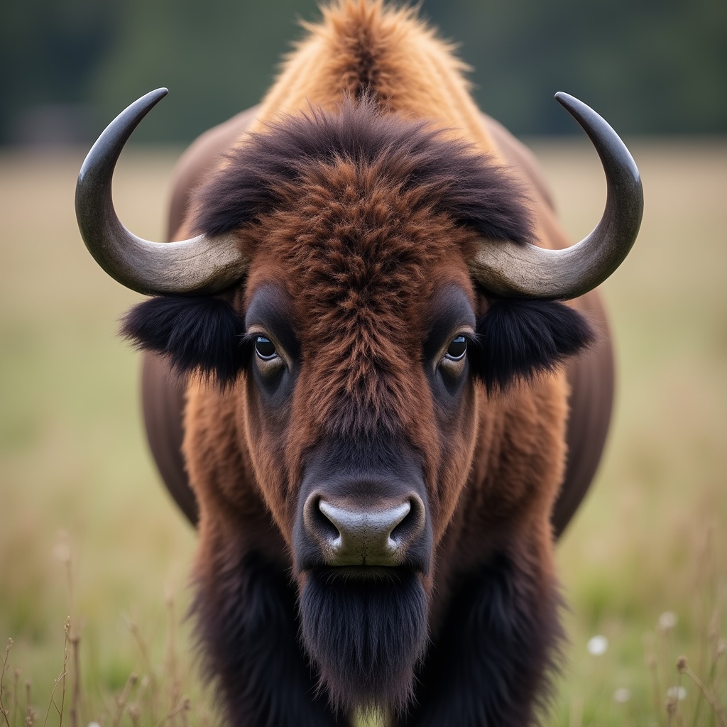 Close-up of bison with large horns Close-up of bison with large horns