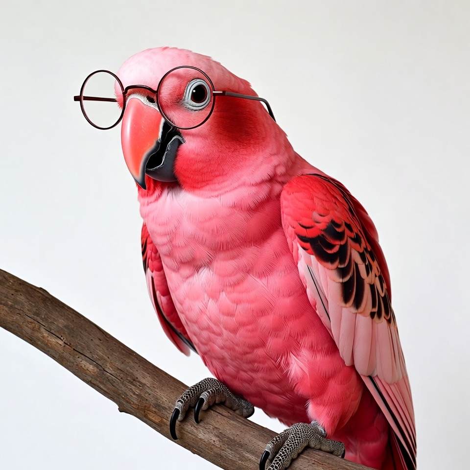 Pink Parrot Wearing Glasses Pink Parrot Wearing Glasses