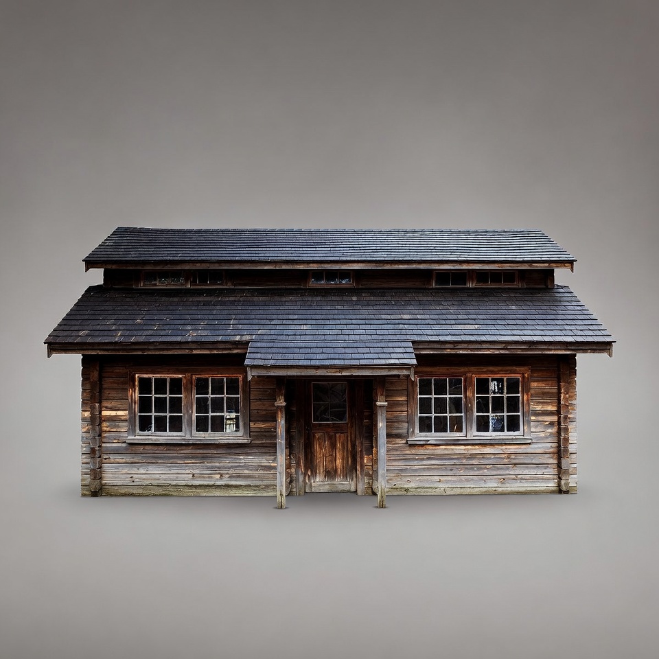 Wooden Cabin on Gray Background Wooden Cabin on Gray Background