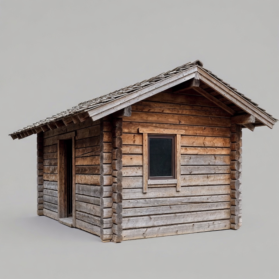 Wooden Log Cabin on Gray Background Wooden Log Cabin on Gray Background