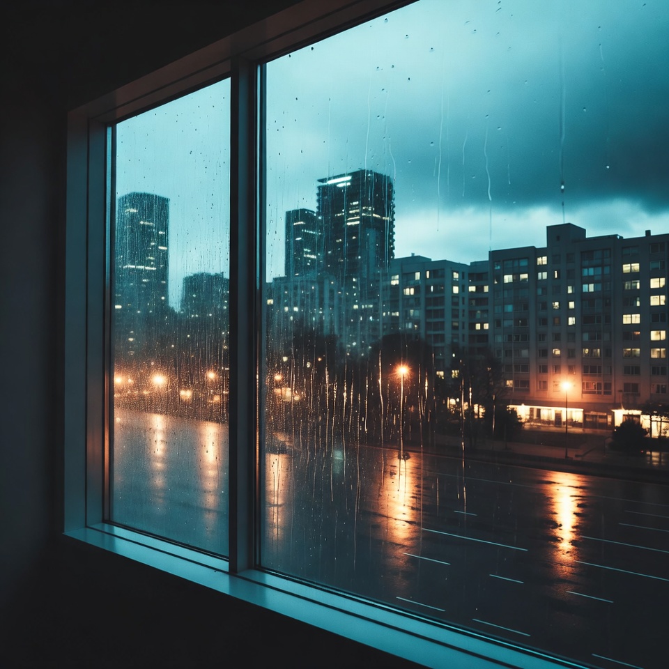 Rainy City View Through Window Rainy City View Through Window