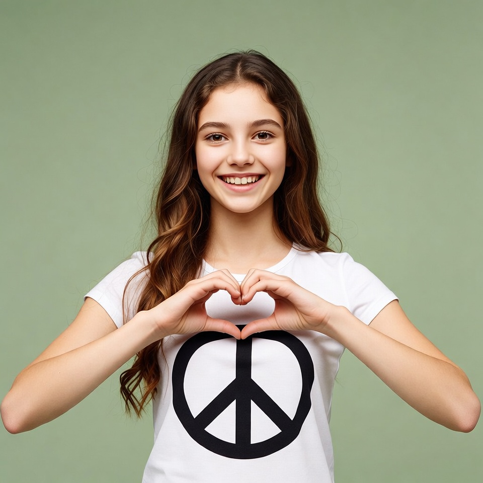 Girl making heart with peace sign shirt Girl making heart with peace sign shirt