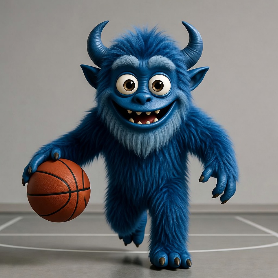 Blue furry monster holding basketball Blue furry monster holding basketball