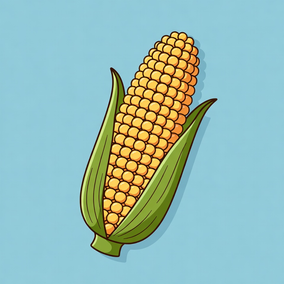 Cartoon Corn Cob on Blue Background Cartoon Corn Cob on Blue Background