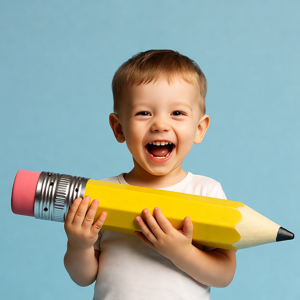 Boy holding giant pencil Boy holding giant pencil