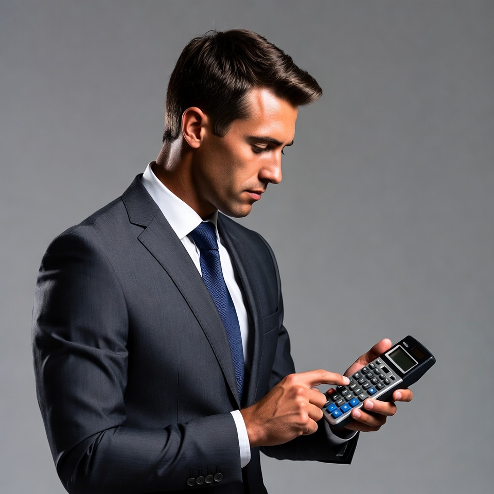Man using calculator in suit Man using calculator in suit