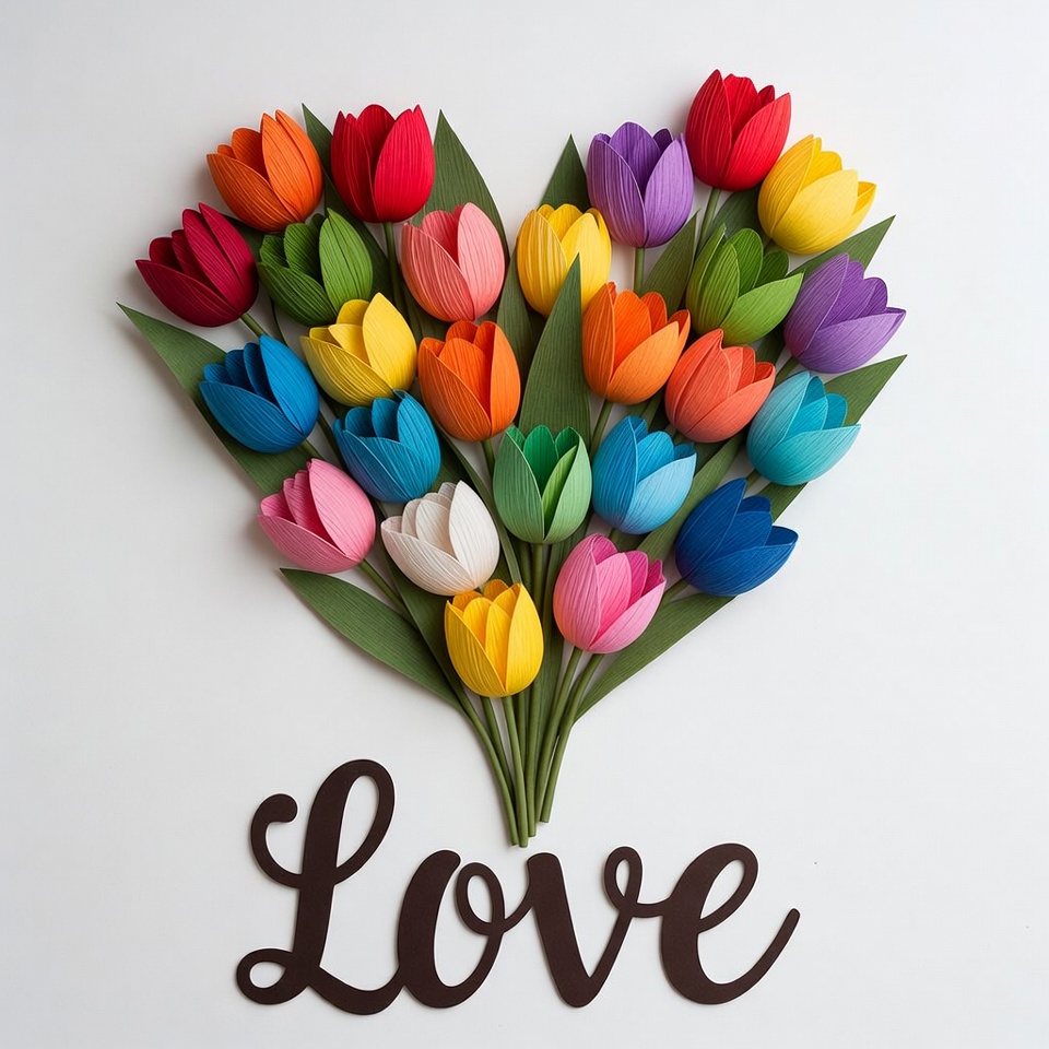Colorful Paper Tulips Heart with Love Colorful Paper Tulips Heart with Love