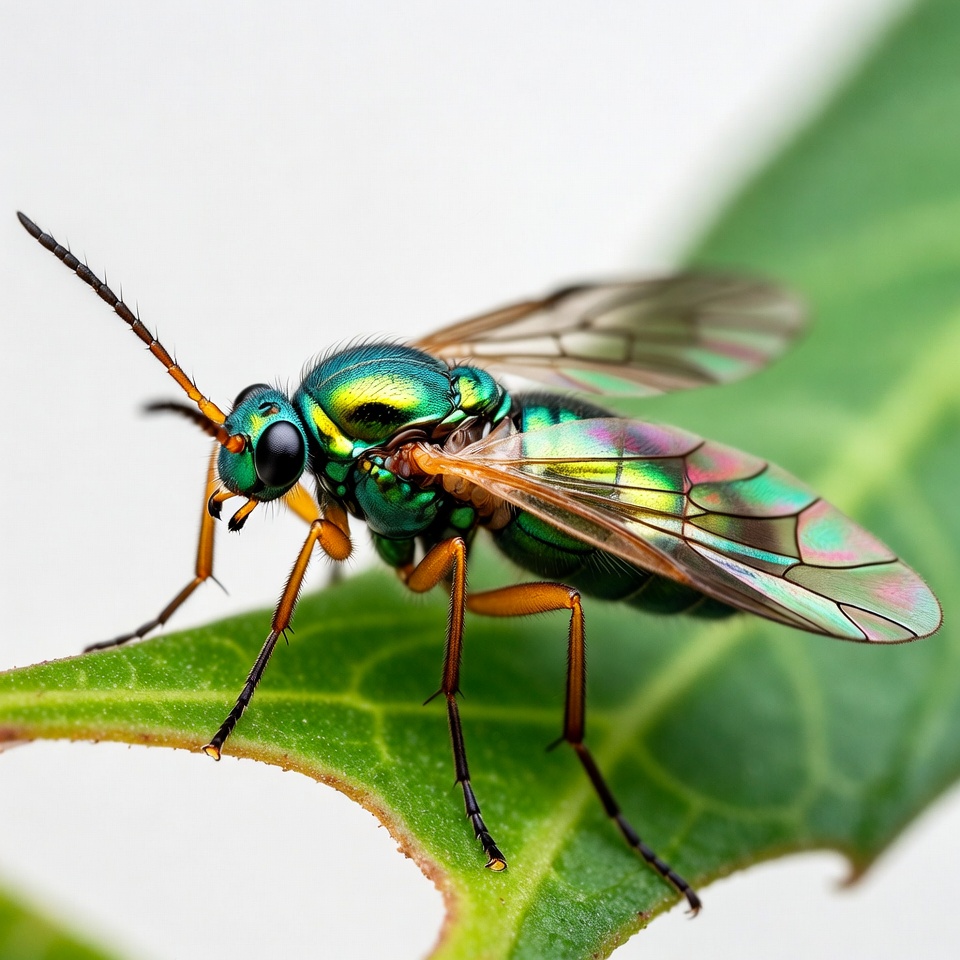 Green Metallic Fly on Leaf Green Metallic Fly on Leaf