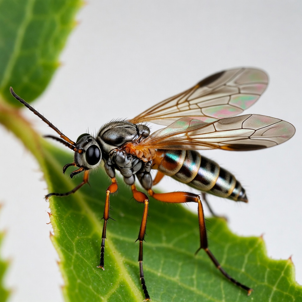 Ichneumon Wasp on Green Leaf Ichneumon Wasp on Green Leaf