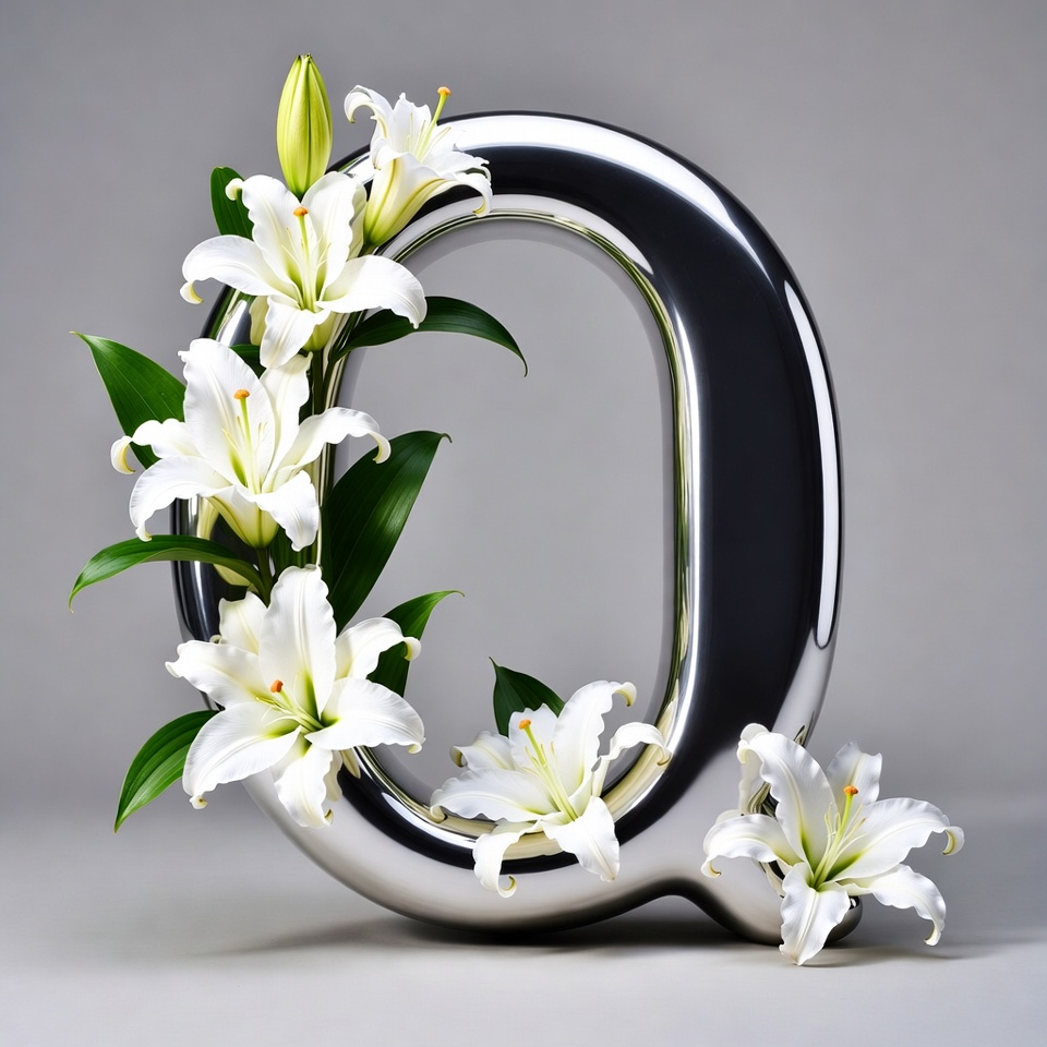 Lilies Arranged on Silver Letter O Lilies Arranged on Silver Letter O