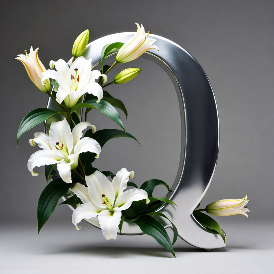 White Lilies Arranged on Silver Q White Lilies Arranged on Silver Q