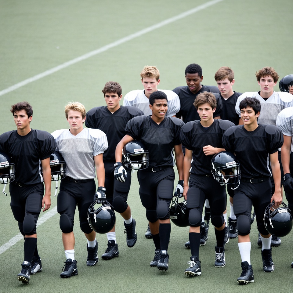 Football team walking on field Football team walking on field