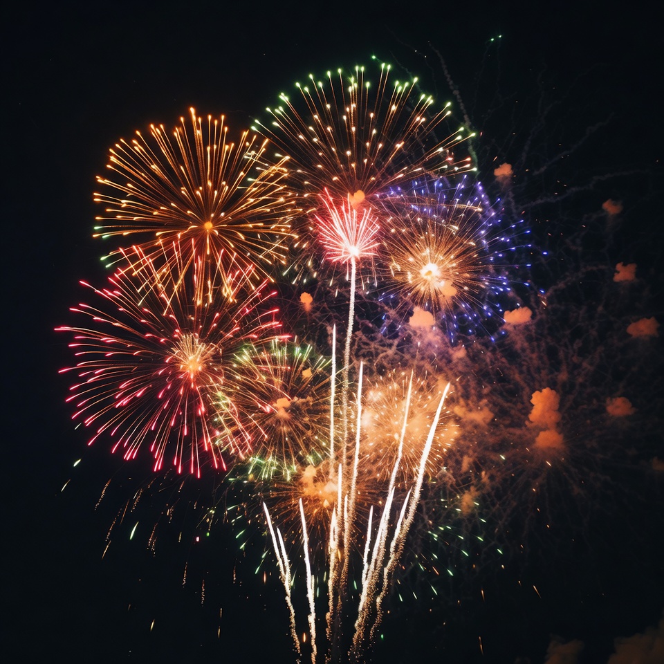 Colorful Fireworks Exploding in Night Sky Colorful Fireworks Exploding in Night Sky