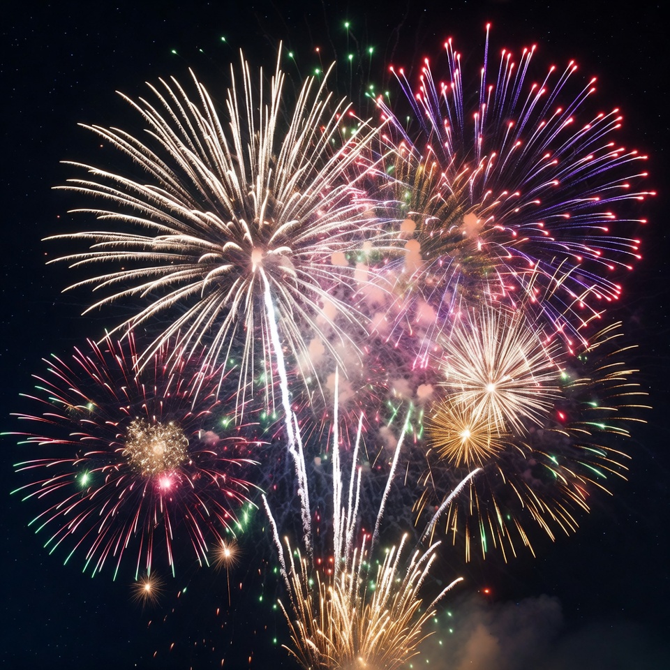 Colorful Fireworks Exploding in Night Sky Colorful Fireworks Exploding in Night Sky