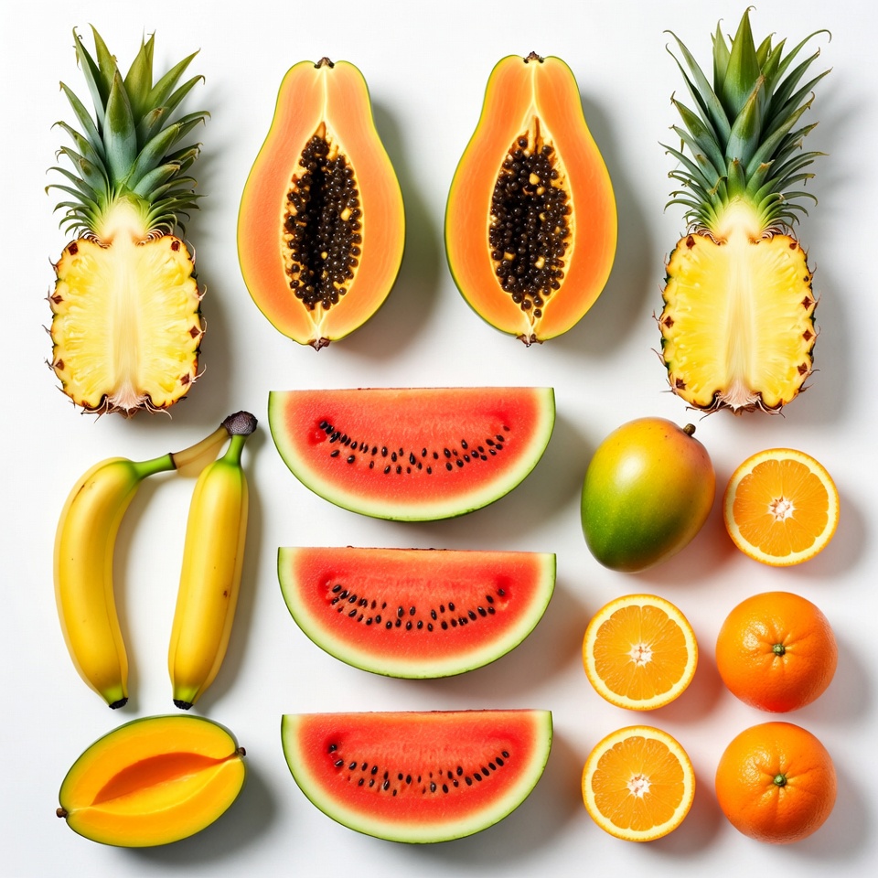 Tropical Fruits Flat Lay Tropical Fruits Flat Lay