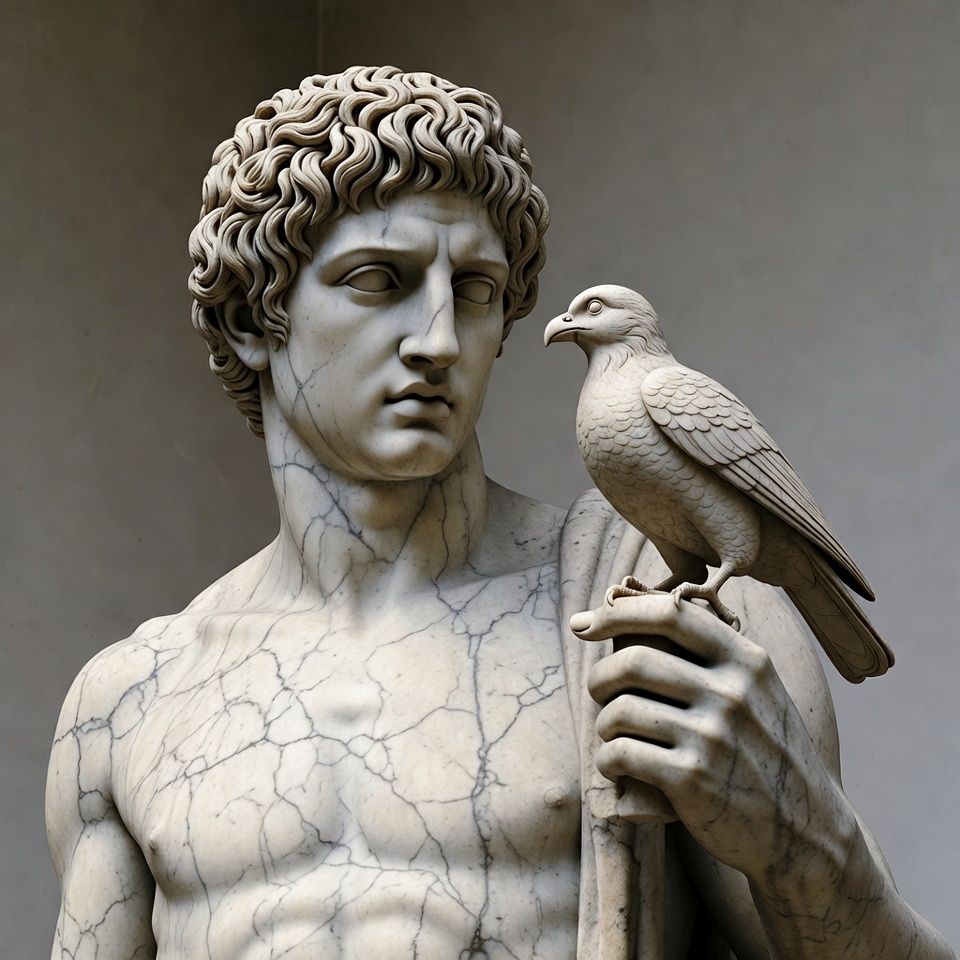 Marble statue man holding falcon Marble statue man holding falcon