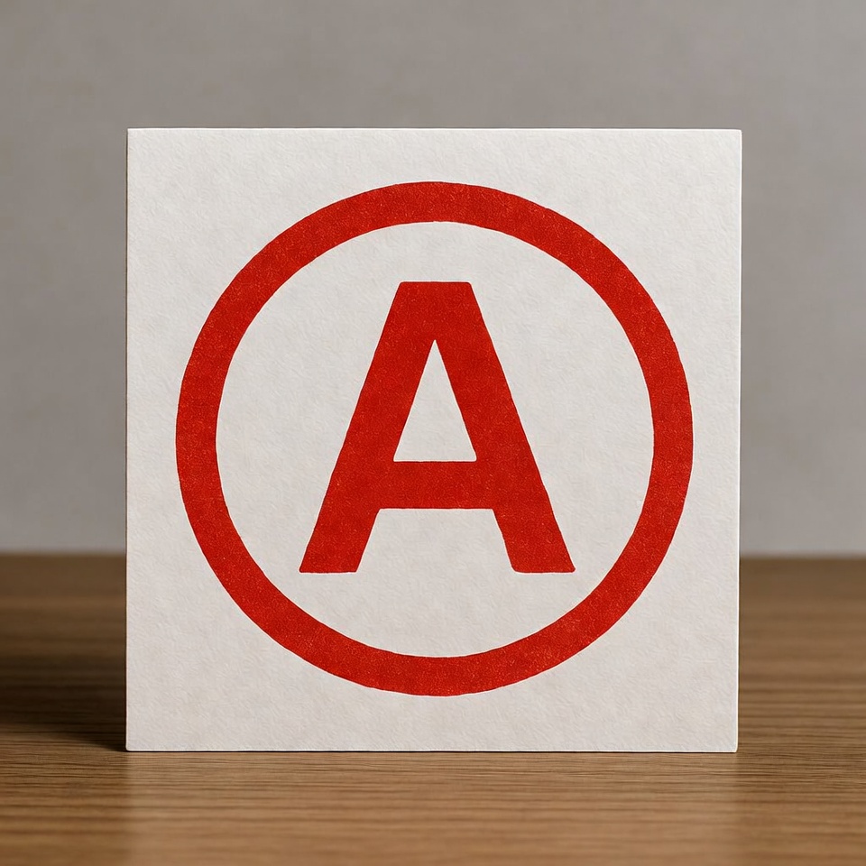 Red A in Circle on White Card Red A in Circle on White Card