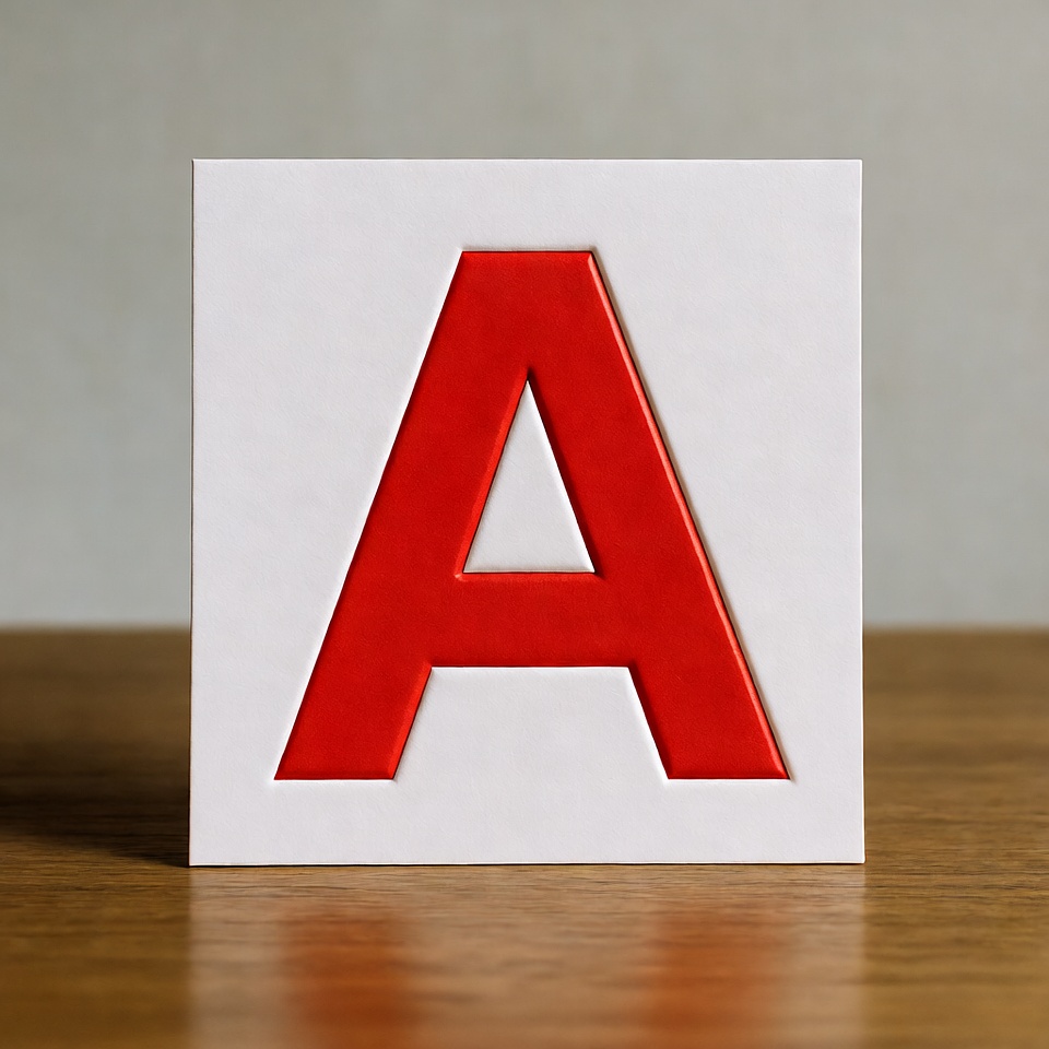 Red Letter A on White Card Red Letter A on White Card