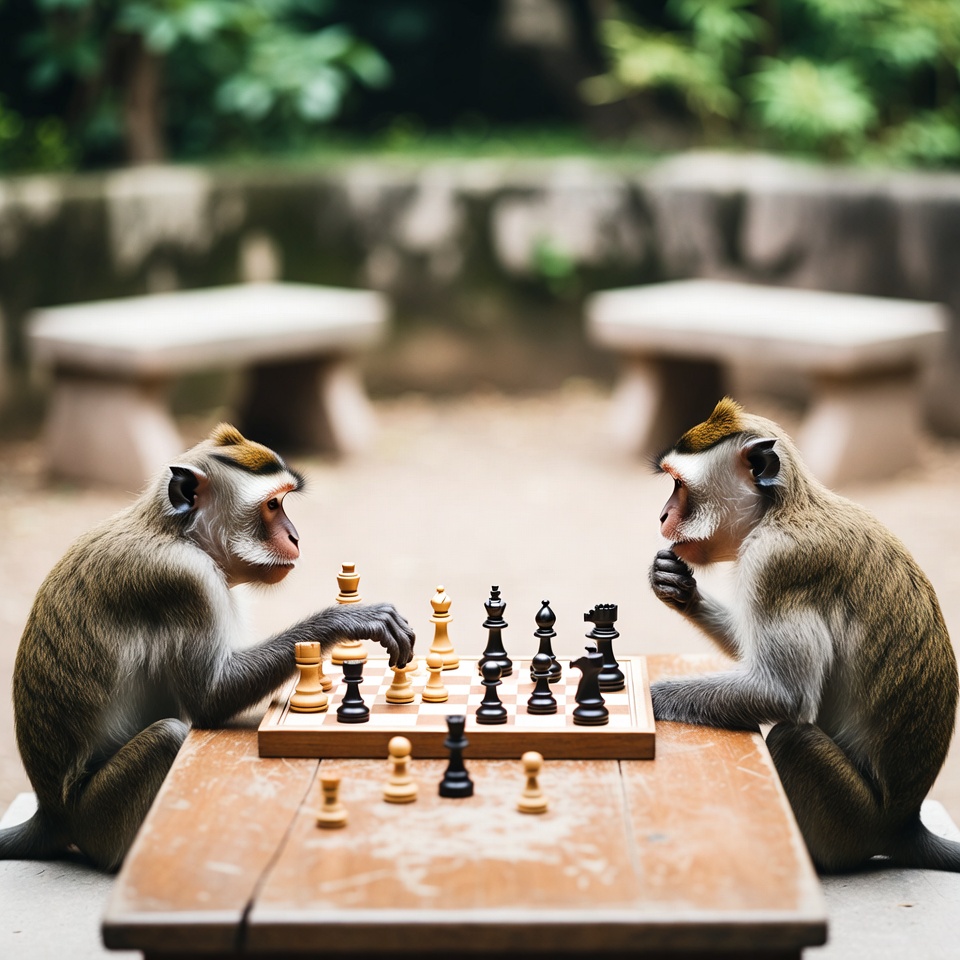 Two monkeys playing chess Two monkeys playing chess
