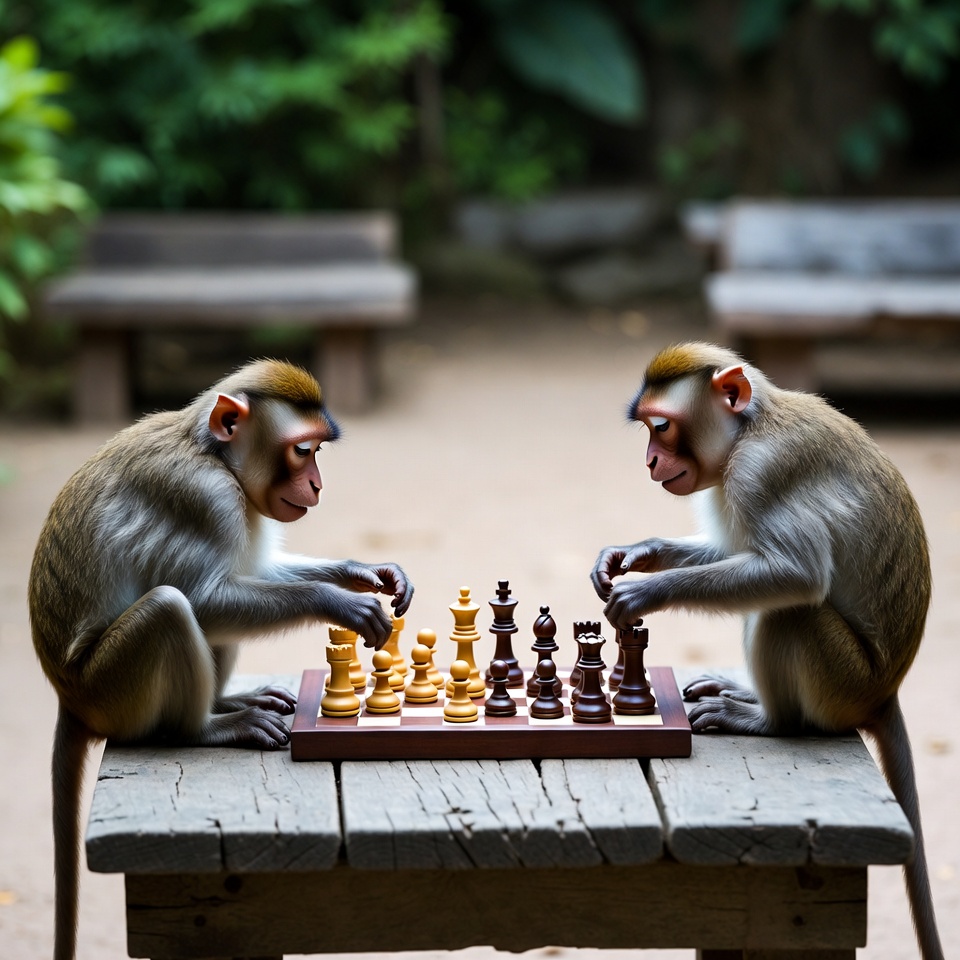 Two monkeys playing chess Two monkeys playing chess
