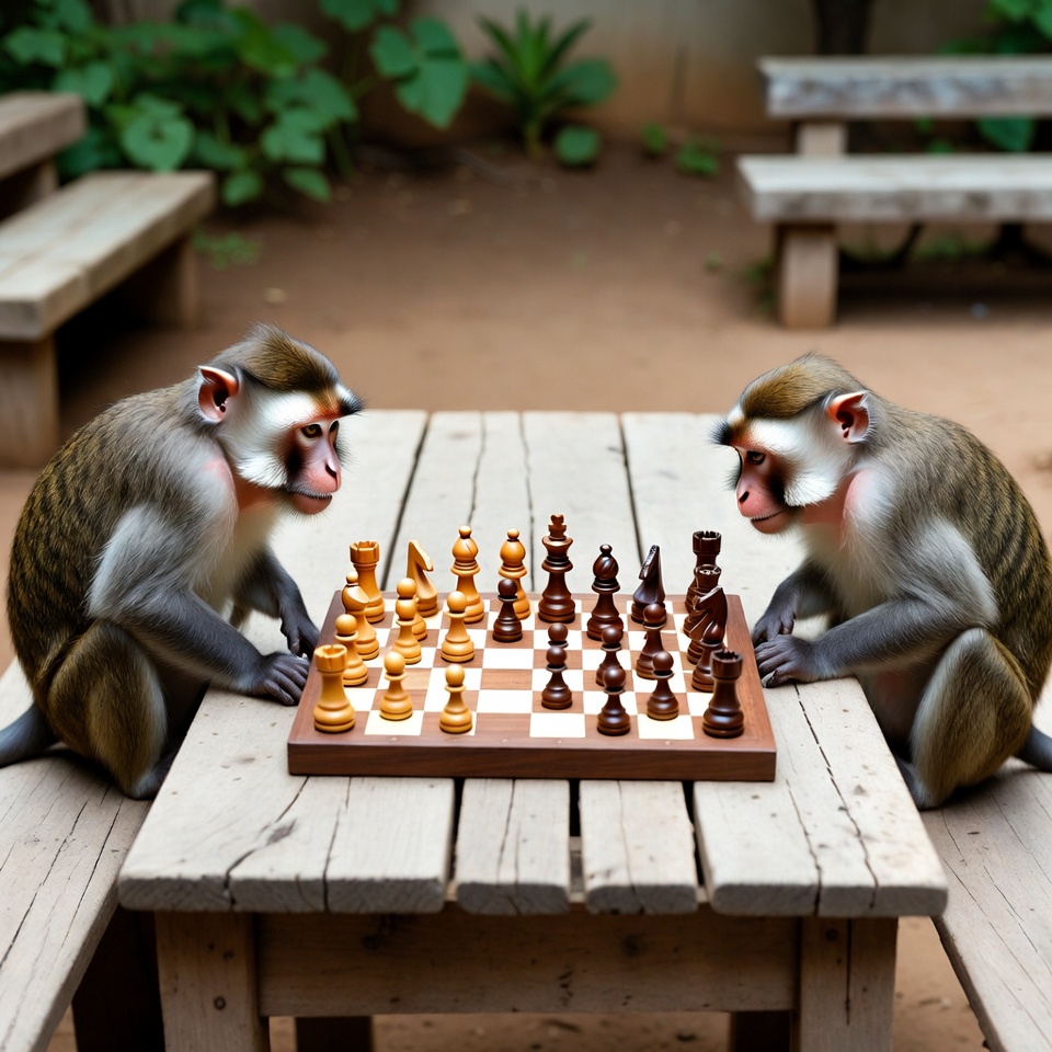 Two monkeys playing chess Two monkeys playing chess