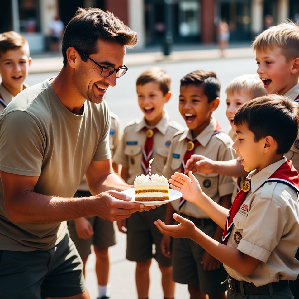 Man and boys celebrating birthday cake Man and boys celebrating birthday cake