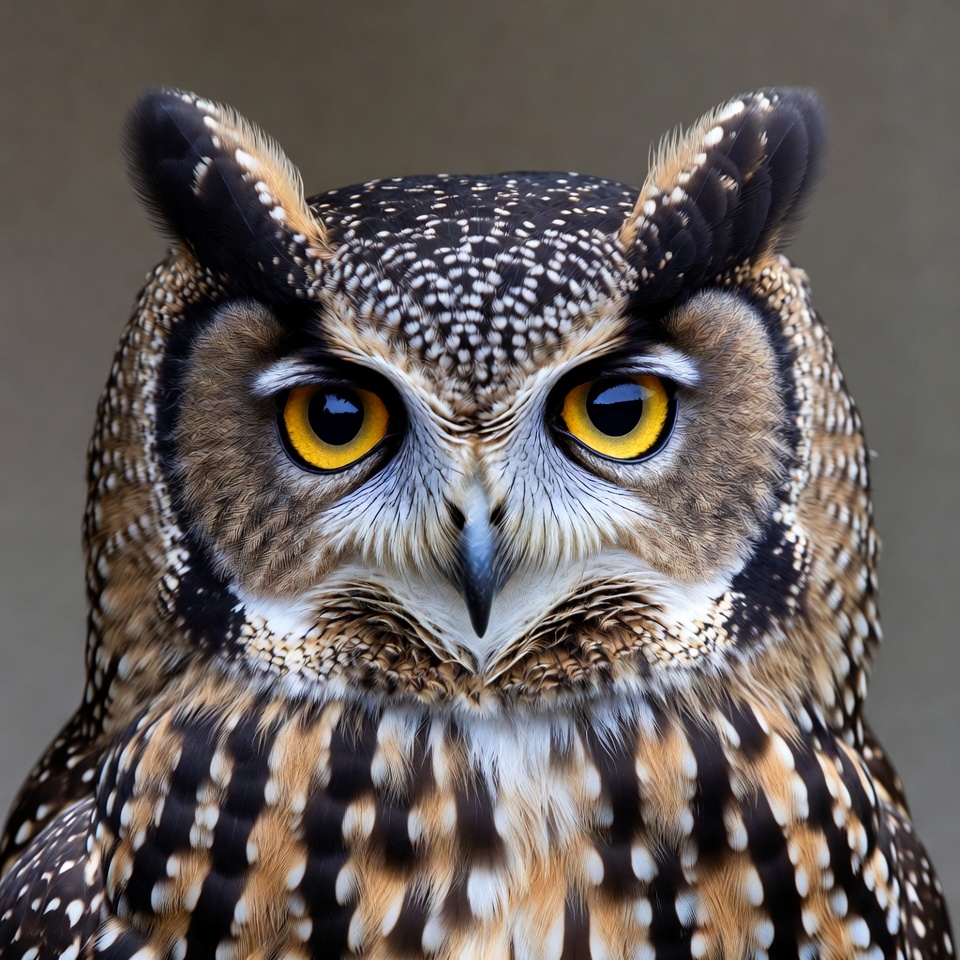Close-up of spotted eagle owl Close-up of spotted eagle owl