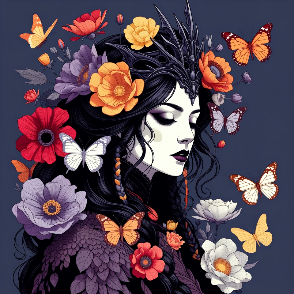 Woman with flowers and butterflies Woman with flowers and butterflies