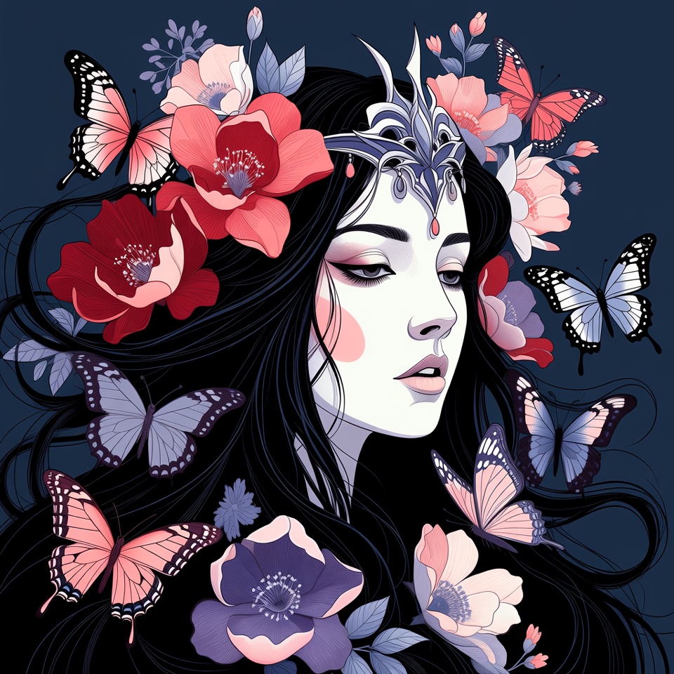 Woman with flowers and butterflies Woman with flowers and butterflies