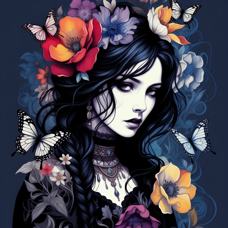 Woman with floral crown and butterflies Woman with floral crown and butterflies