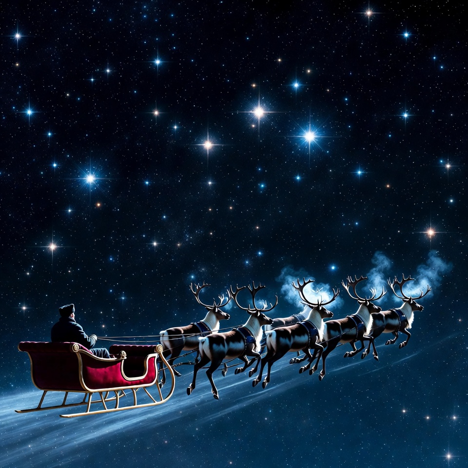Santa Claus Flying Sleigh with Reindeer Santa Claus Flying Sleigh with Reindeer