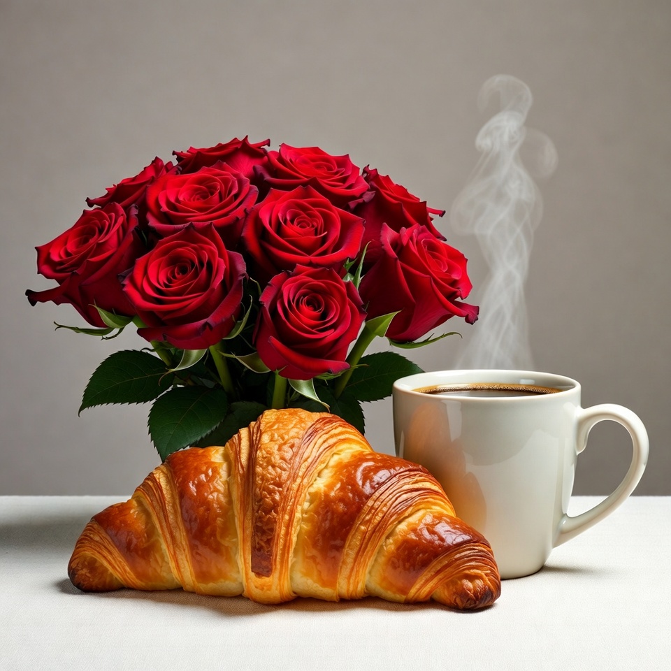 Croissant Coffee Red Roses Croissant Coffee Red Roses