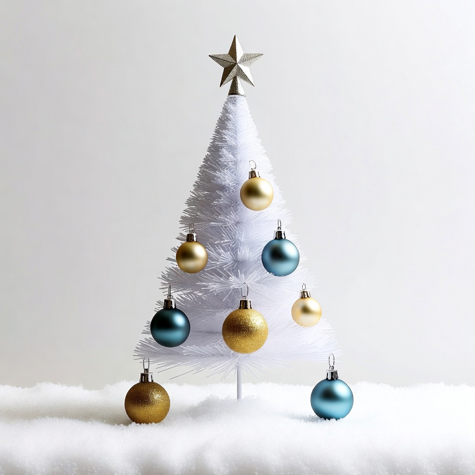 White Fluffy Christmas Tree with Ornaments White Fluffy Christmas Tree with Ornaments