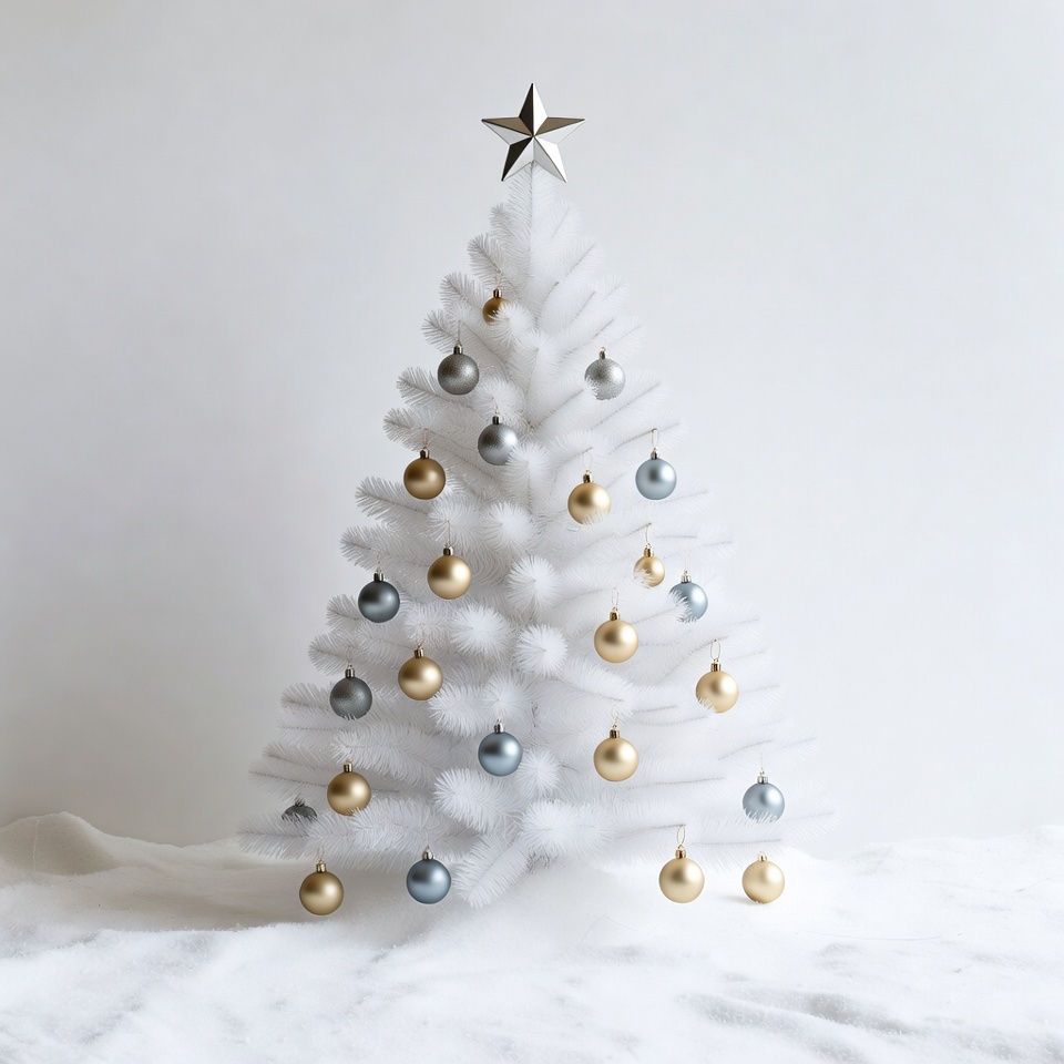White Christmas Tree with Gold Silver Ornaments White Christmas Tree with Gold Silver Ornaments
