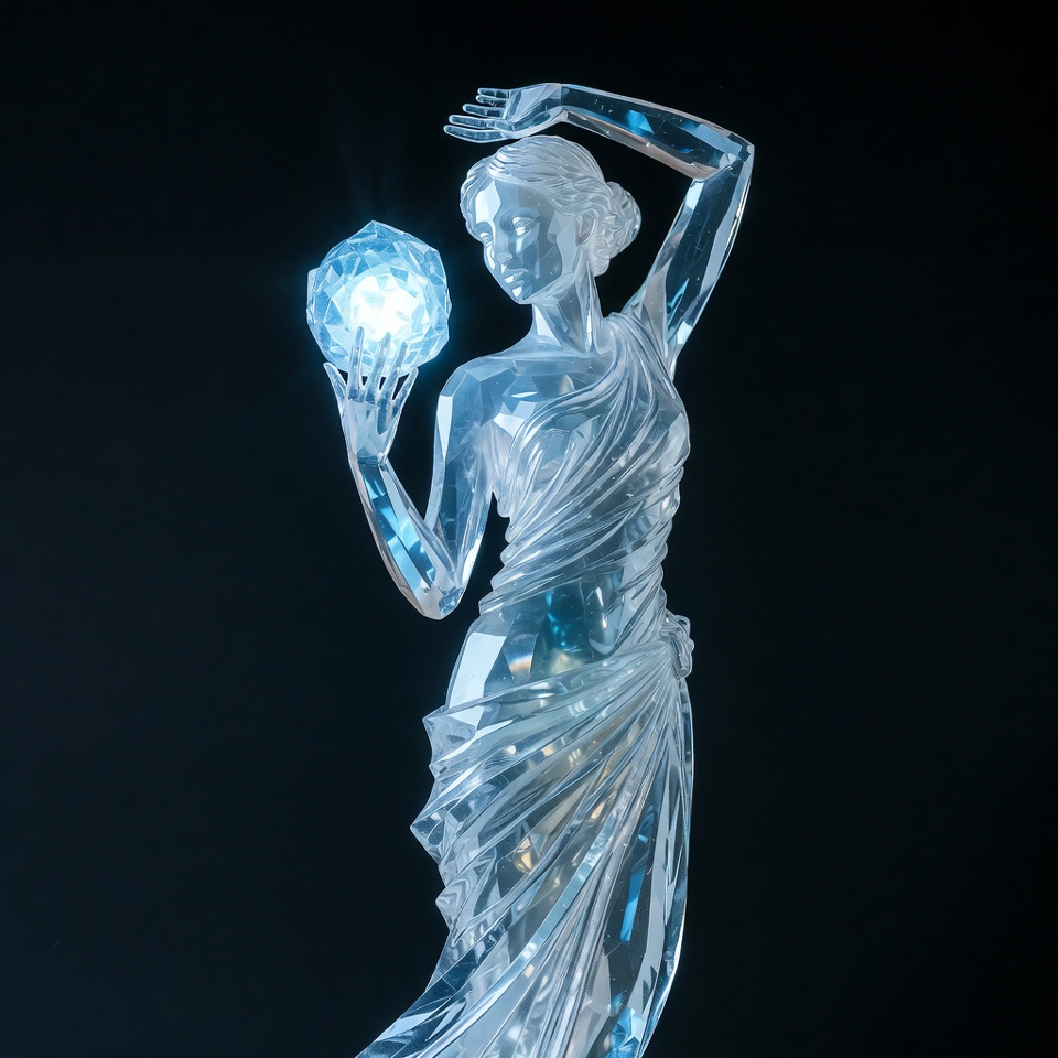 Crystal woman holding glowing orb Crystal woman holding glowing orb
