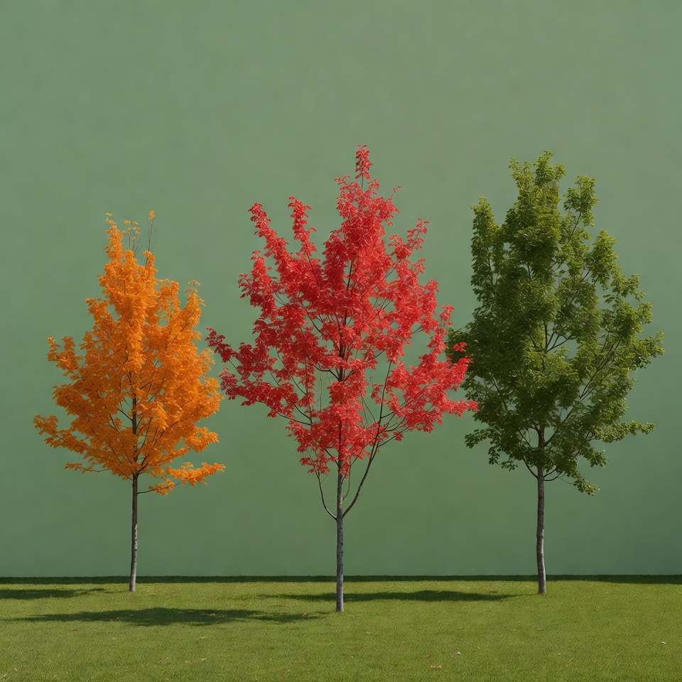 Three Trees in Green Orange Red Three Trees in Green Orange Red