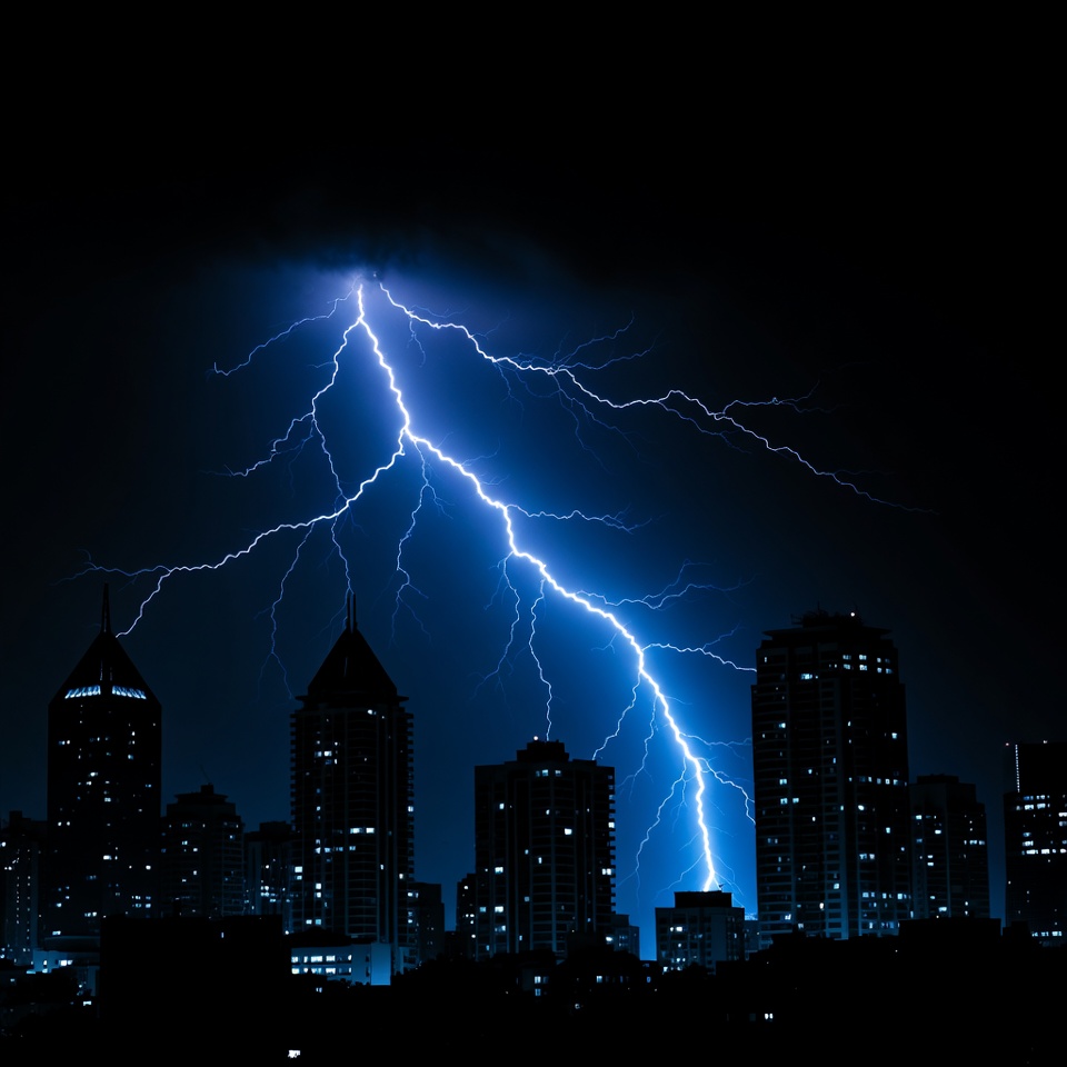 Lightning Striking City Skyline Lightning Striking City Skyline