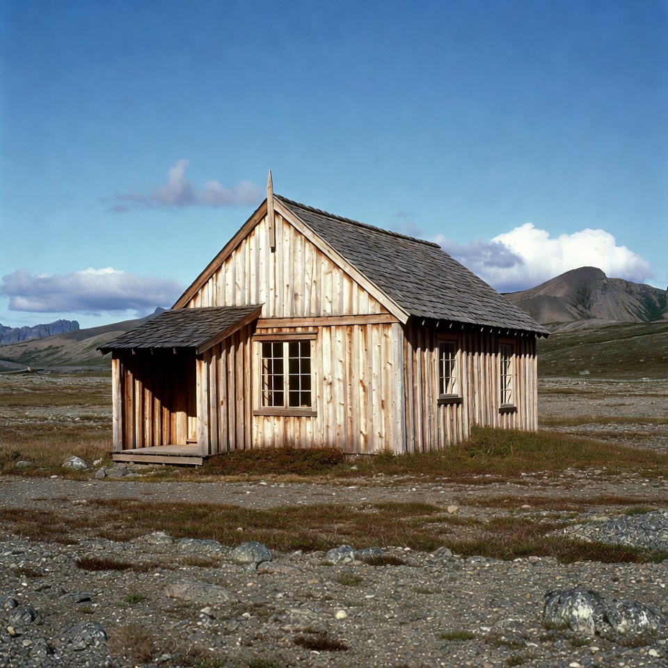 Wooden Cabin in Arctic Tundra Wooden Cabin in Arctic Tundra