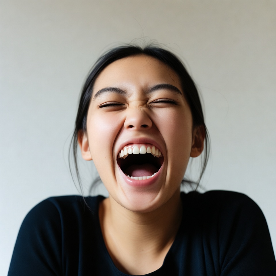 Asian woman laughing heartily Asian woman laughing heartily