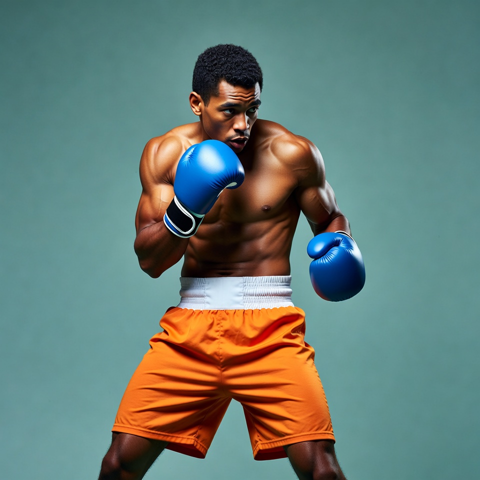 African-American boxer in fighting stance African-American boxer in fighting stance