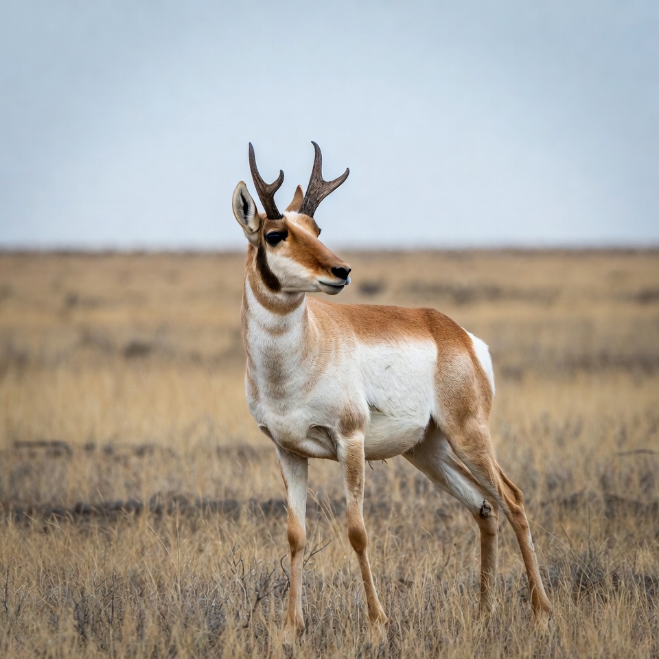 Pronghorn Antelope Standing in Grassland Pronghorn Antelope Standing in Grassland
