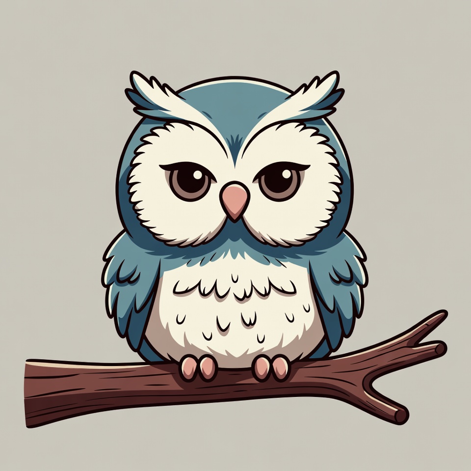 Cute blue owl on branch Cute blue owl on branch