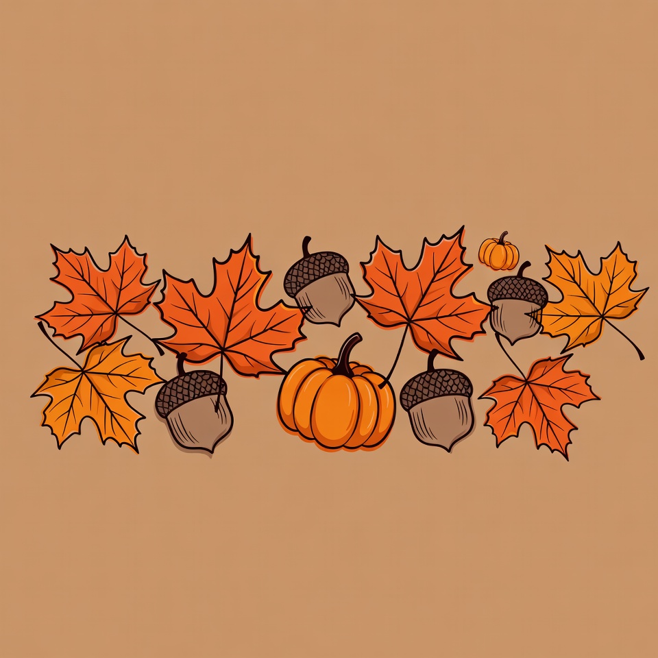 Autumn Leaves Acorns Pumpkins Illustration Autumn Leaves Acorns Pumpkins Illustration