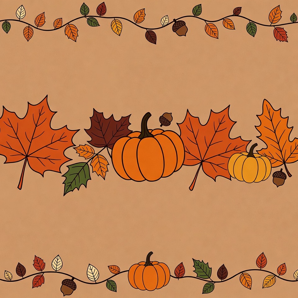 Autumn Leaves Pumpkins Border Illustration Autumn Leaves Pumpkins Border Illustration