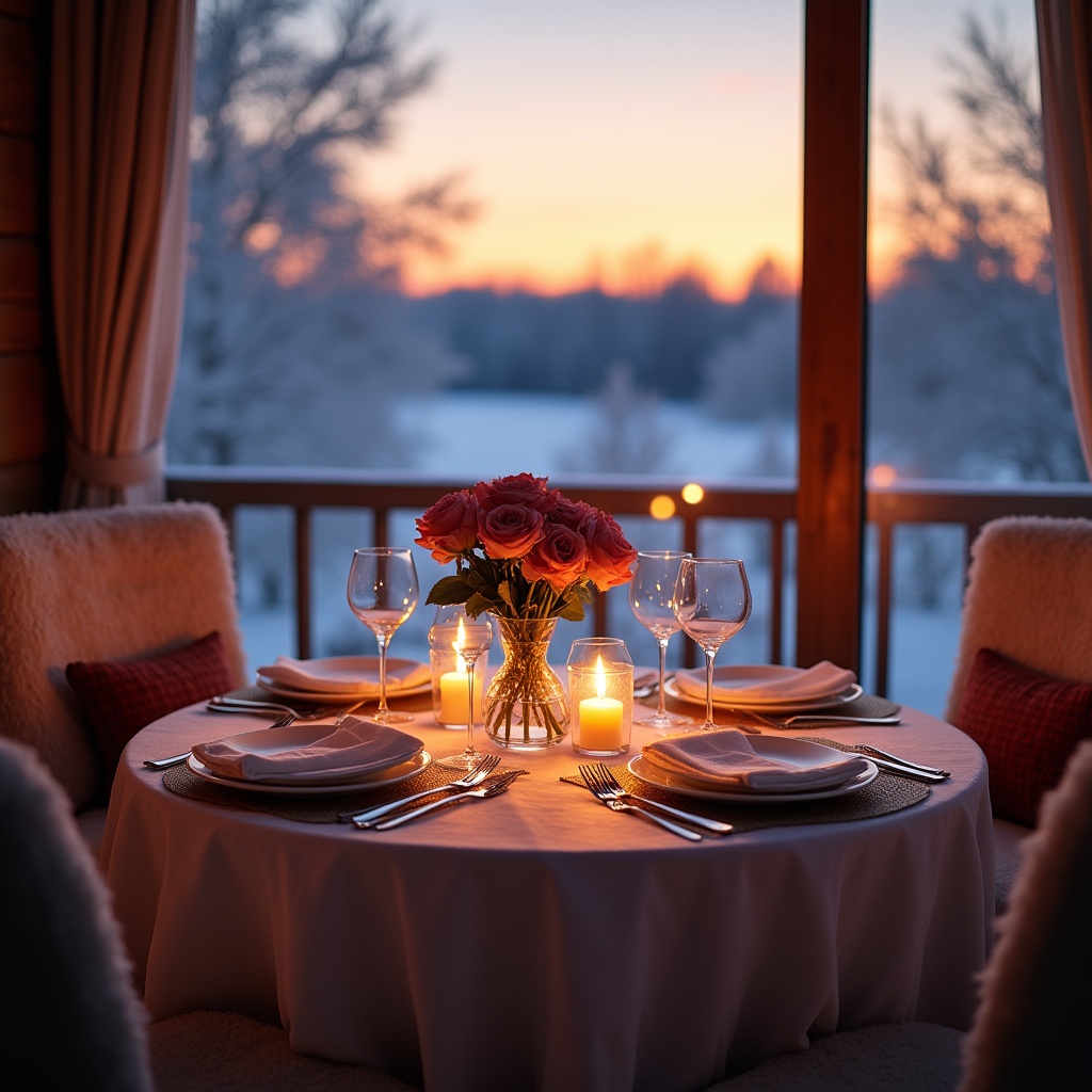 Romantic candlelit dinner table sunset view Romantic candlelit dinner table sunset view