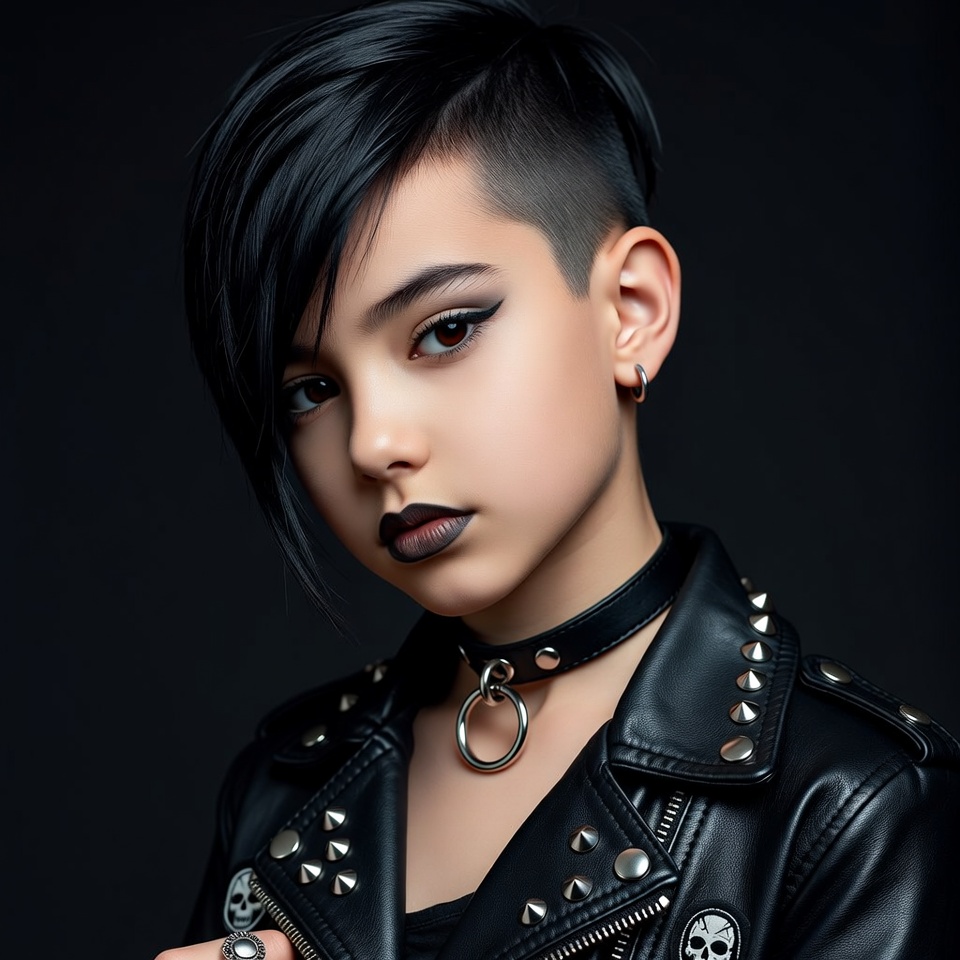 Androgynous Woman in Studded Leather Jacket Androgynous Woman in Studded Leather Jacket