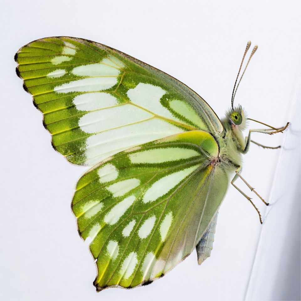 Green White Butterfly on White Background Green White Butterfly on White Background