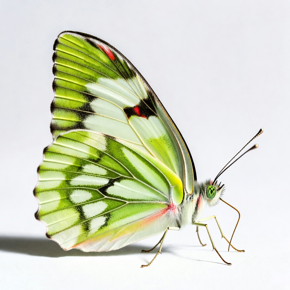 Green White Butterfly on White Background Green White Butterfly on White Background