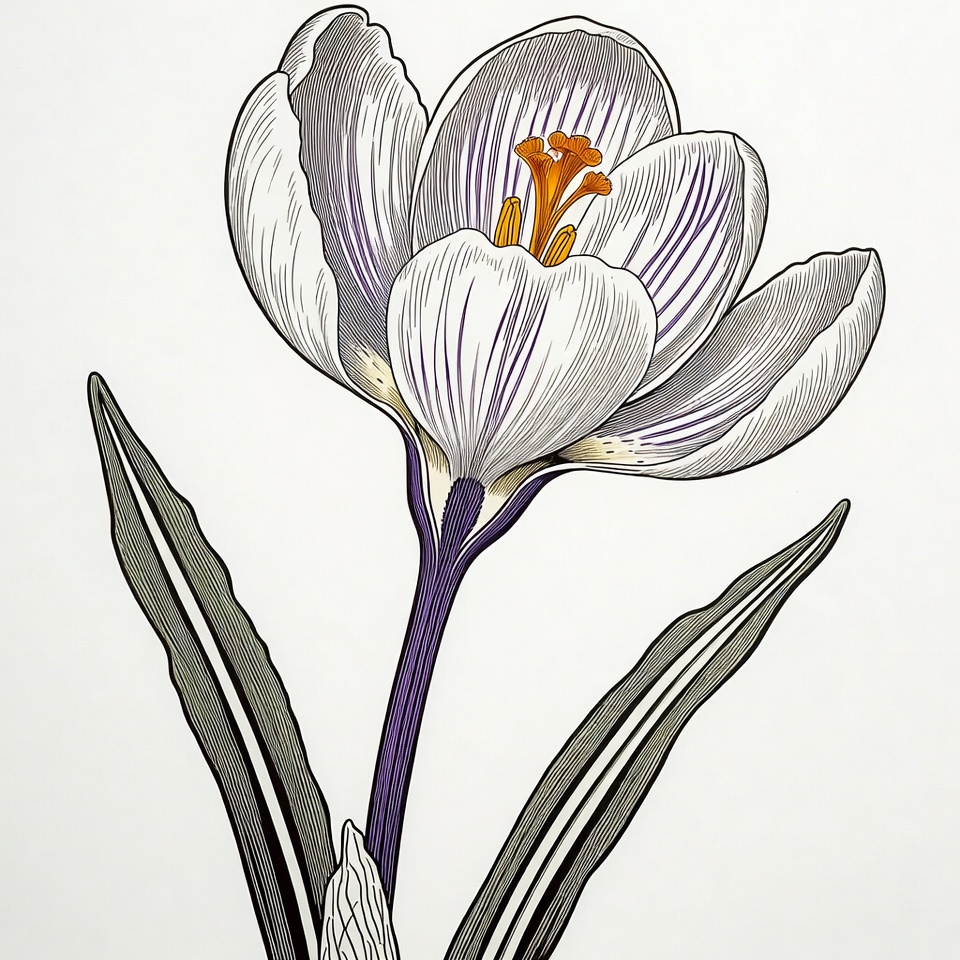 White crocus flower illustration White crocus flower illustration