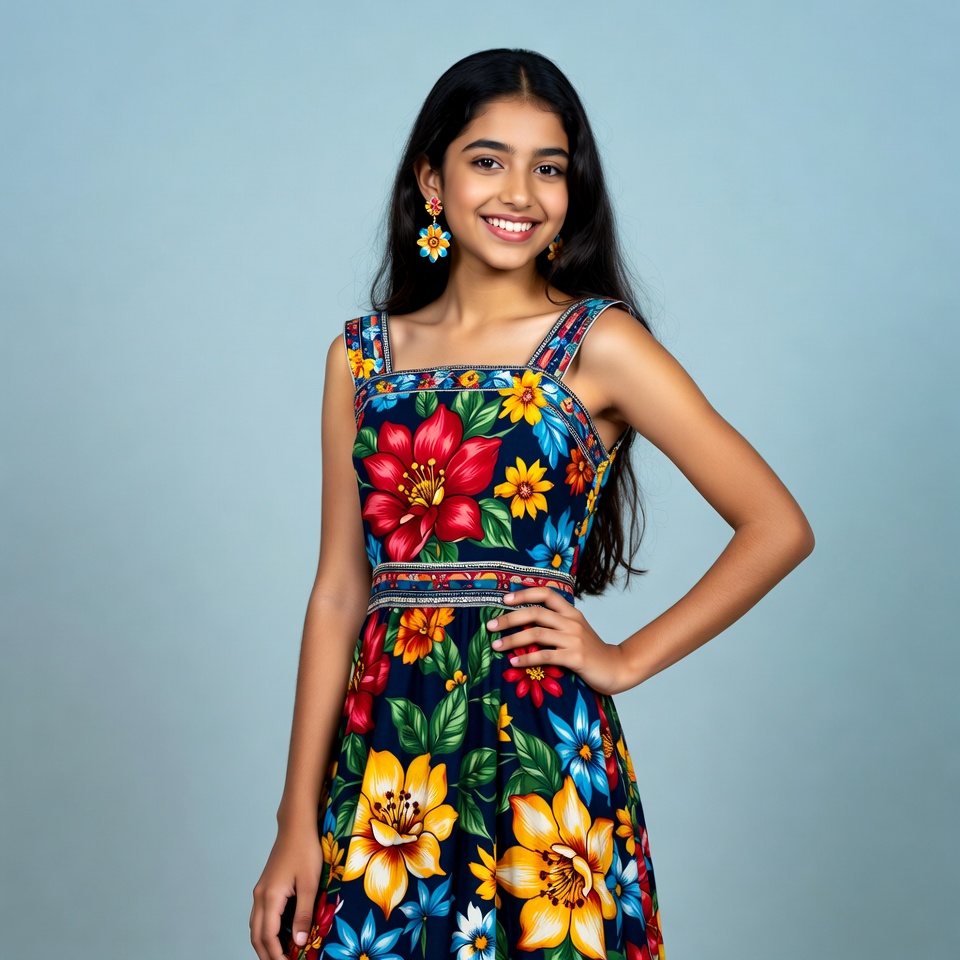 Indian girl smiling in floral dress Indian girl smiling in floral dress
